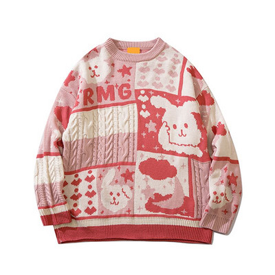 Karikatūra jauks džemperis ar trusis sievietēm rudens un ziemas jauns japāņu vintage pāris, vaļīgs šuvju kontrasta krāsas džemperis ar džemperi