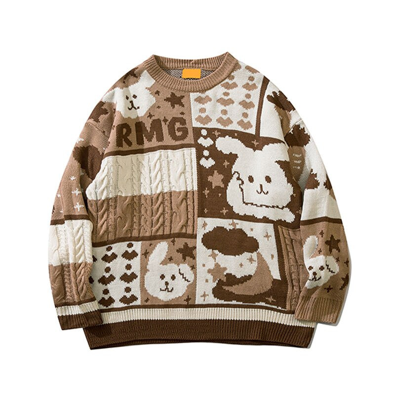 Karikatūra jauks džemperis ar trusis sievietēm rudens un ziemas jauns japāņu vintage pāris, vaļīgs šuvju kontrasta krāsas džemperis ar džemperi