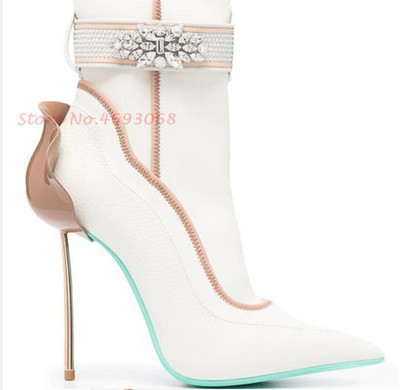 Patchwork čizme s laticama na potpeticu Crystal Flower Antilop Koža Spajanje 2022. Najnovije salonke na visoku petu Dizajnerske tanke potpetice za žene