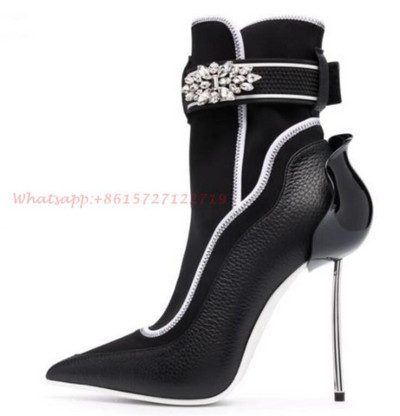 Patchwork čizme s laticama na potpeticu Crystal Flower Antilop Koža Spajanje 2022. Najnovije salonke na visoku petu Dizajnerske tanke potpetice za žene