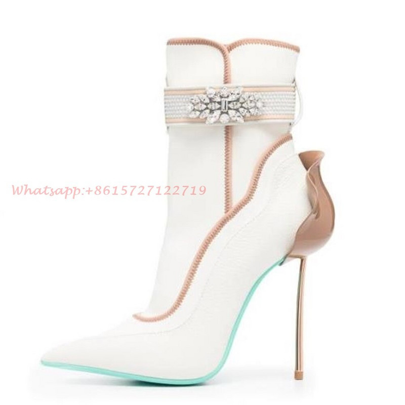 Patchwork čizme s laticama na potpeticu Crystal Flower Antilop Koža Spajanje 2022. Najnovije salonke na visoku petu Dizajnerske tanke potpetice za žene