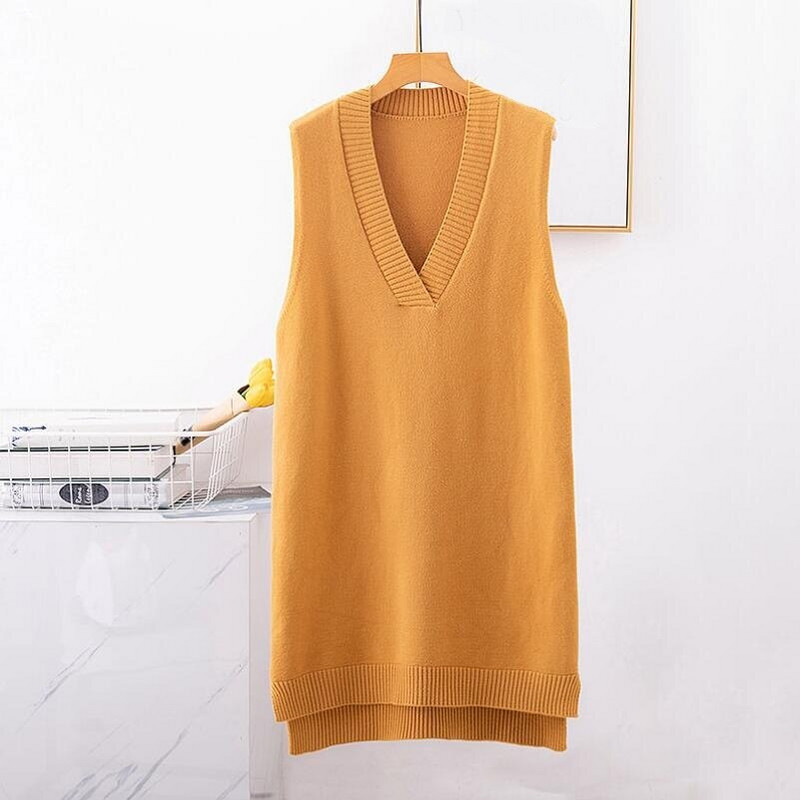 Rudens ziemas bezpiedurkņu trikotāžas kleita Sieviešu veste Kleita Sieviešu garās veste Sieviešu puloveri Sieviešu virsdrēbes Pull Femme