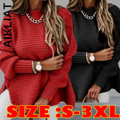 Aikliat Γυναικείο πουλόβερ Νέο πλεκτό Basic Casual γυναικείο πουλόβερ 2023 με λαιμόκοψη Ζεστά γυναικεία πουλόβερ Φαρδιά φθηνά μπλουζάκια Γυναικεία