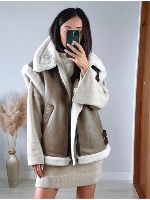 Modni patchwork prsluk bez rukava Ženski prsluk Široki, podebljani sako sa reverom Kaput Chic Tops Vanjska odjeća za gradsku vožnju 2022. Jesen Zima