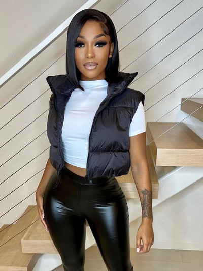 FQLWL Zimski kaput Okraćene jakne za žene 2022. Ulična odjeća Bez rukava, dolčevita s patentnim zatvaračem Crno-bijela pufer vesta Ležerne majice