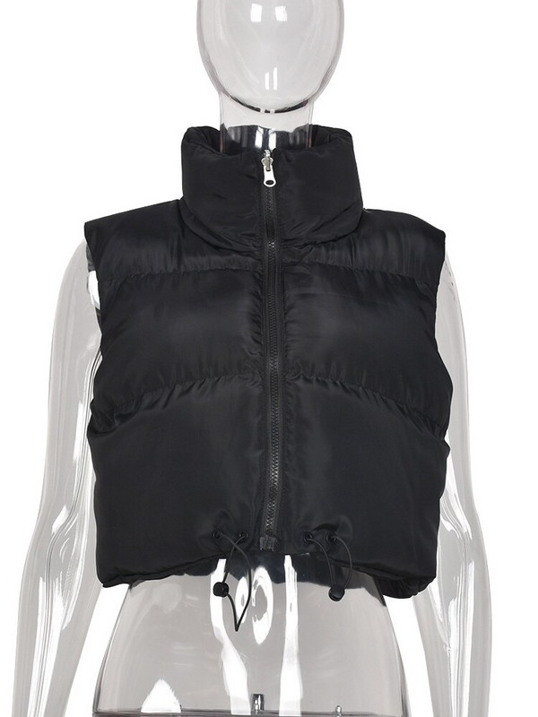 FQLWL Zimski kaput Okraćene jakne za žene 2022. Ulična odjeća Bez rukava, dolčevita s patentnim zatvaračem Crno-bijela pufer vesta Ležerne majice