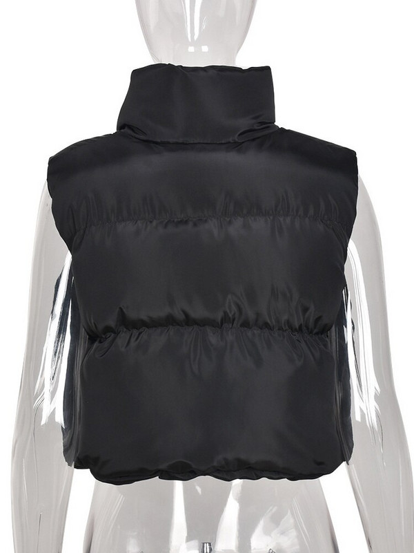 FQLWL Zimski kaput Okraćene jakne za žene 2022. Ulična odjeća Bez rukava, dolčevita s patentnim zatvaračem Crno-bijela pufer vesta Ležerne majice