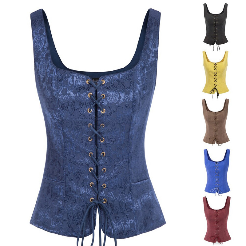 SD Sieviešu jaka Solid Vintage vestes Mākslīgās zamšādas kvadrātveida kakla U-aizmugure žakarda Slim Fit mežģīnēm uz augšu priekšējā veste mētelis veste 2022