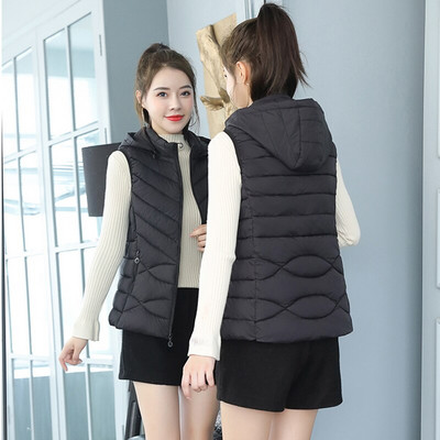 Jednobojni kratki prsluk za žene Ženska zimska jakna bez rukava s pamučnom podstavom i samostojećim ovratnikom na patentni zatvarač Ležerni kaputi