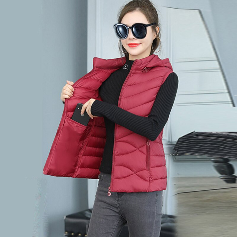 Jednobojni kratki prsluk za žene Ženska zimska jakna bez rukava s pamučnom podstavom i samostojećim ovratnikom na patentni zatvarač Ležerni kaputi