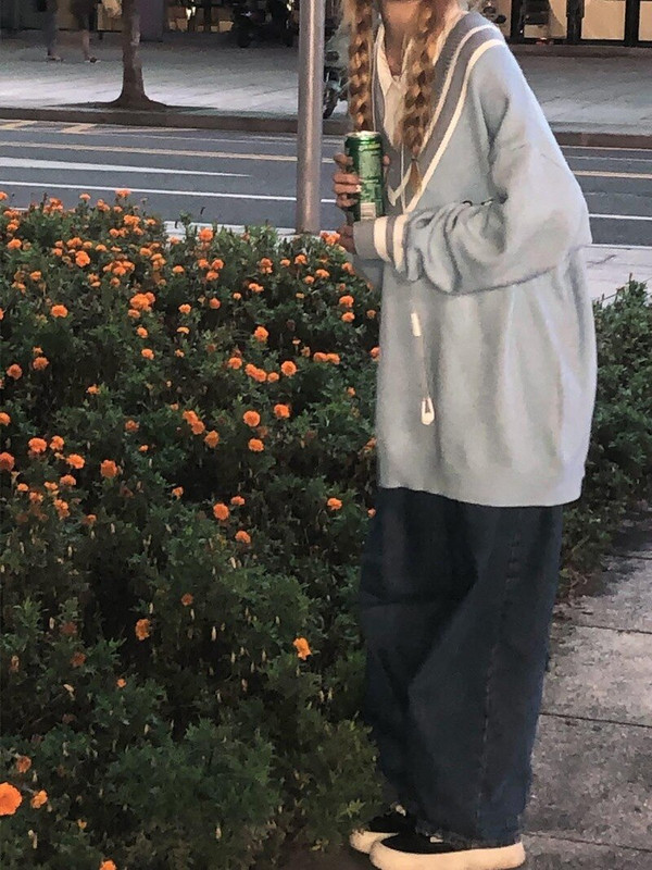 Deeptown Kawaii Cute Rabbit Blue džemperis sievietēm Preppy Fashion Oversize Japāņu stilā Sweet School Girly Džemperis Sieviešu korejiešu