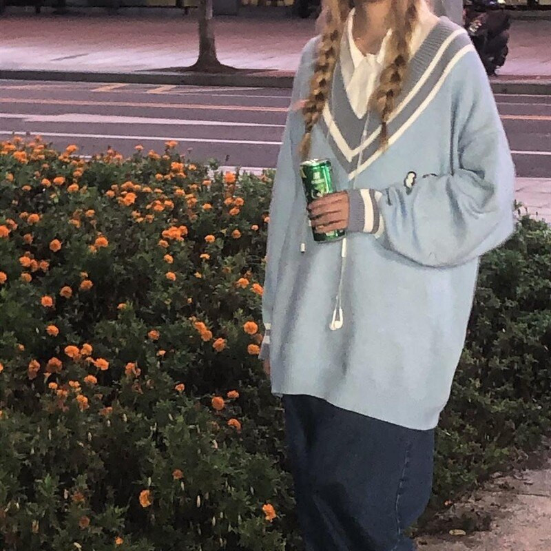 Deeptown Kawaii Cute Rabbit Blue džemperis sievietēm Preppy Fashion Oversize Japāņu stilā Sweet School Girly Džemperis Sieviešu korejiešu