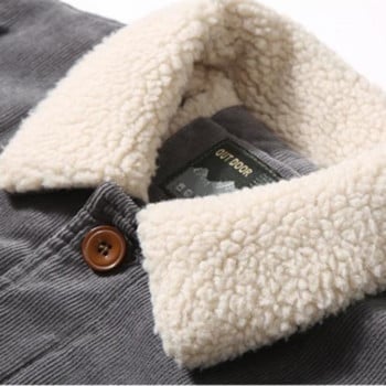 Ανδρικό σακάκι Winter Plus Velvet Corduroy Tooling Casual Parka Κορεατικής μόδας Μονόχρωμο Βαμβακερό Μπουφάν Ανδρικό