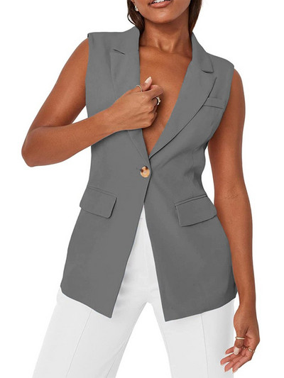 Γυναικείο γιλέκο με 1 κουμπί αμάνικο μπουφάν Μόδα casual μαύρο λευκό παλτό Jaqueta Feminina