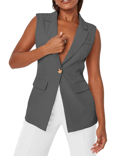 Γυναικείο γιλέκο με 1 κουμπί αμάνικο μπουφάν Μόδα casual μαύρο λευκό παλτό Jaqueta Feminina