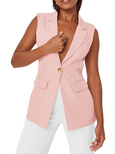 Γυναικείο γιλέκο με 1 κουμπί αμάνικο μπουφάν Μόδα casual μαύρο λευκό παλτό Jaqueta Feminina