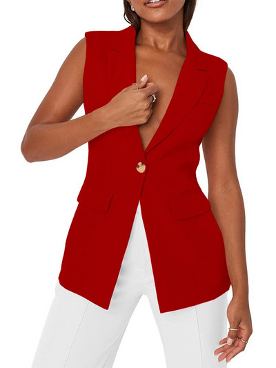 Γυναικείο γιλέκο με 1 κουμπί αμάνικο μπουφάν Μόδα casual μαύρο λευκό παλτό Jaqueta Feminina