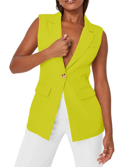 Γυναικείο γιλέκο με 1 κουμπί αμάνικο μπουφάν Μόδα casual μαύρο λευκό παλτό Jaqueta Feminina