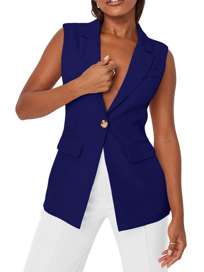 Γυναικείο γιλέκο με 1 κουμπί αμάνικο μπουφάν Μόδα casual μαύρο λευκό παλτό Jaqueta Feminina