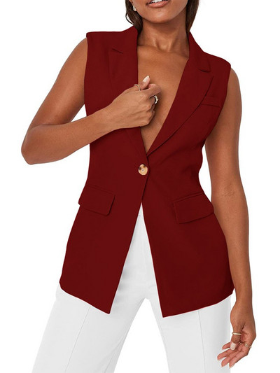 Γυναικείο γιλέκο με 1 κουμπί αμάνικο μπουφάν Μόδα casual μαύρο λευκό παλτό Jaqueta Feminina