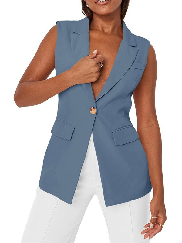 Γυναικείο γιλέκο με 1 κουμπί αμάνικο μπουφάν Μόδα casual μαύρο λευκό παλτό Jaqueta Feminina