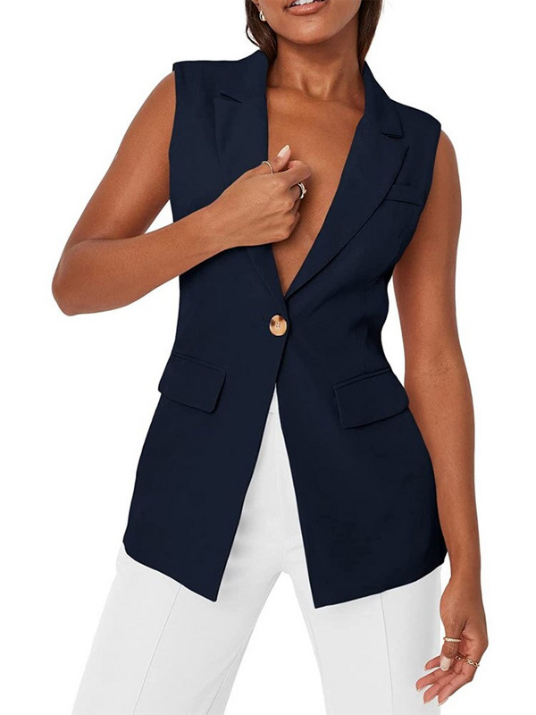 Γυναικείο γιλέκο με 1 κουμπί αμάνικο μπουφάν Μόδα casual μαύρο λευκό παλτό Jaqueta Feminina