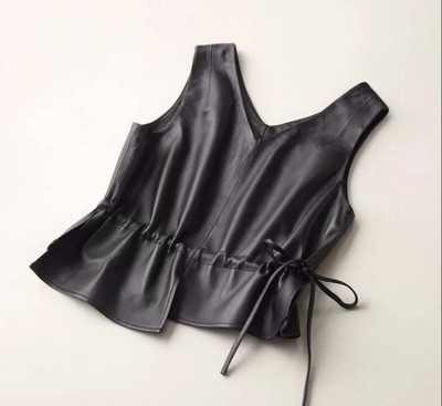 Proljeće 2022. Novi seksi kožni prsluk Ženski kaput V izrez A kroja Tanak Party Club Elegantna jakna bez rukava Feminino 4XL D259