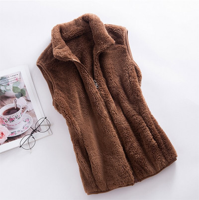 Γυναικείο γιλέκο Polar Fleece 2021 Φθινόπωρο Χειμώνας με ψηλό γιακά με φερμουάρ Αμάνικο μπουφάν χοντρό ζεστό γιλέκο Σλιπ ένδυμα μονόχρωμο παλτό