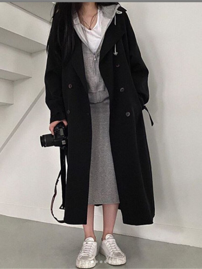 Χειμερινά Ρούχα Γυναικεία φαρδιά πέτο Παλτό με διπλό στήθος αντιανεμικό παλτό μεσαίου μήκους Γυναικεία καμπαρντίνα Γυναικεία ρούχα