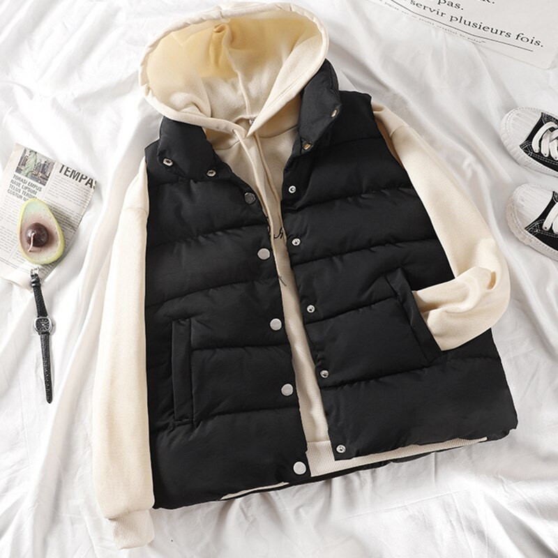 Νεότερο φθινοπωρινό χειμερινό γυναικείο γιλέκο γιλέκο Αμάνικο γιλέκο τσέπες κουμπιά κάτω γιλέκο Ζεστό αντιανεμικό παλτό