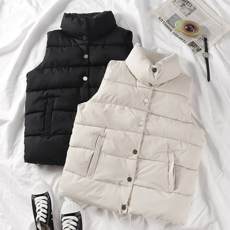 Νεότερο φθινοπωρινό χειμερινό γυναικείο γιλέκο γιλέκο Αμάνικο γιλέκο τσέπες κουμπιά κάτω γιλέκο Ζεστό αντιανεμικό παλτό