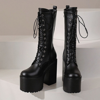 Sieviešu platformas zābaki 2022. gada ziemas zīmola dizains Lieliska kvalitāte, gotikas stils, ērti, forši ielas sieviešu apavi zābaki, 43 liels izmērs