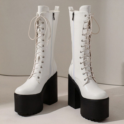 Sieviešu platformas zābaki 2022. gada ziemas zīmola dizains Lieliska kvalitāte, gotikas stils, ērti, forši ielas sieviešu apavi zābaki, 43 liels izmērs