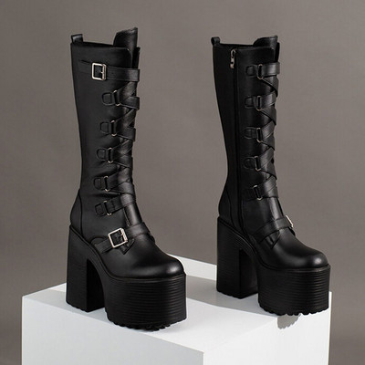 Sieviešu platformas zābaki 2022. gada ziemas zīmola dizains Lieliska kvalitāte, gotikas stils, ērti, forši ielas sieviešu apavi zābaki, 43 liels izmērs