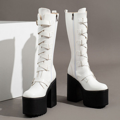 Sieviešu platformas zābaki 2022. gada ziemas zīmola dizains Lieliska kvalitāte, gotikas stils, ērti, forši ielas sieviešu apavi zābaki, 43 liels izmērs