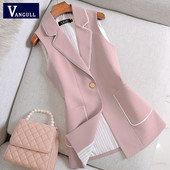 Vangull biroja dāmu rozā garā veste sievietēm ar vienu pogu pavasara jauna, plāna sieviešu veste bez piedurknēm, cieta V veida kakla kabatas veste