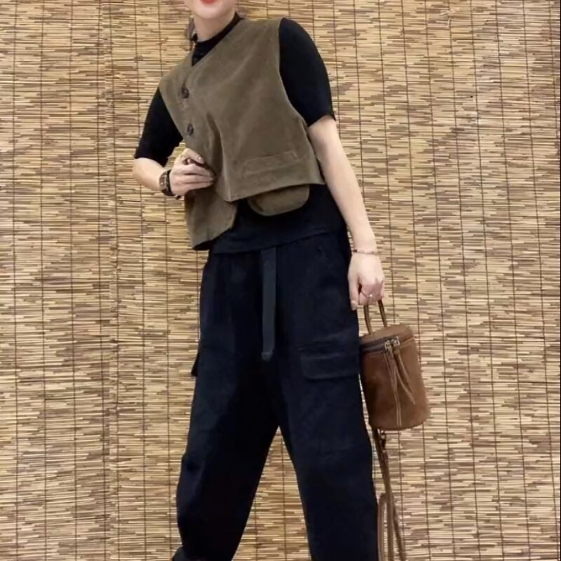 Prsluci Ženski vintage jednostavni asimetrični ženski prsluci s jednim kopčanjem bez rukava Modni univerzalni jesenski uniseks ugodne djevojke