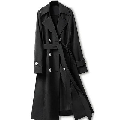 Trenčmētelis sievietēm 2022. gada rudenī, jauns ciets, dubultbrāzts ar garām piedurknēm vējjaka sieviešu virsdrēbes Eleganta Gabardina Mujer 4XL