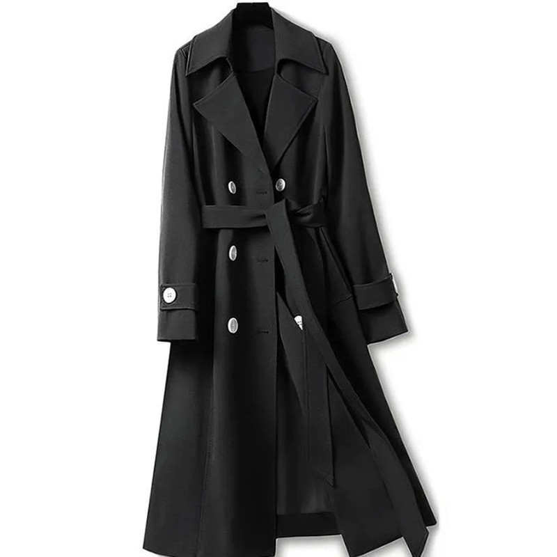 Trenčmētelis sievietēm 2022. gada rudenī, jauns ciets, dubultbrāzts ar garām piedurknēm vējjaka sieviešu virsdrēbes Eleganta Gabardina Mujer 4XL