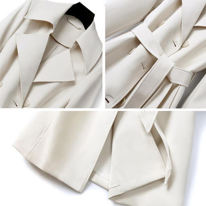 Trenčmētelis sievietēm 2022. gada rudenī, jauns ciets, dubultbrāzts ar garām piedurknēm vējjaka sieviešu virsdrēbes Eleganta Gabardina Mujer 4XL