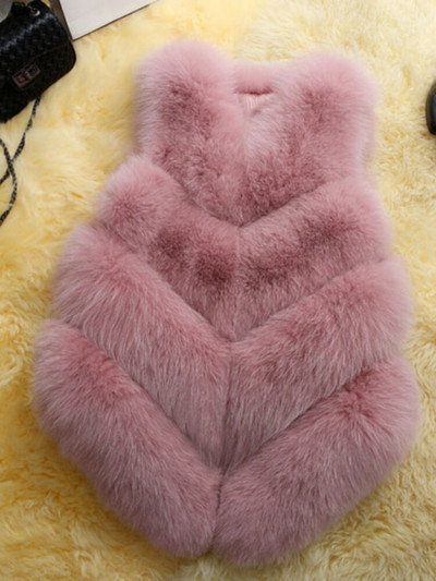 Moteriška striukė be rankovių, 2021 m. žieminė lapės kailio liemenė, moteriška trumpa dirbtinio kailio striukė Elegantiška moteriška šilta liemenė