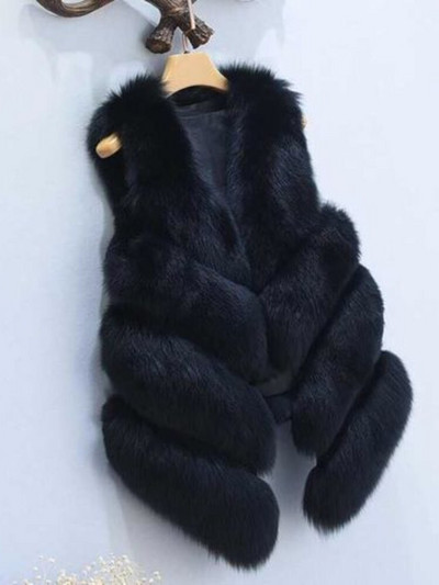 Moteriška striukė be rankovių, 2021 m. žieminė lapės kailio liemenė, moteriška trumpa dirbtinio kailio striukė Elegantiška moteriška šilta liemenė