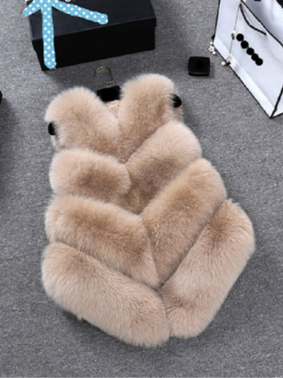 Moteriška striukė be rankovių, 2021 m. žieminė lapės kailio liemenė, moteriška trumpa dirbtinio kailio striukė Elegantiška moteriška šilta liemenė