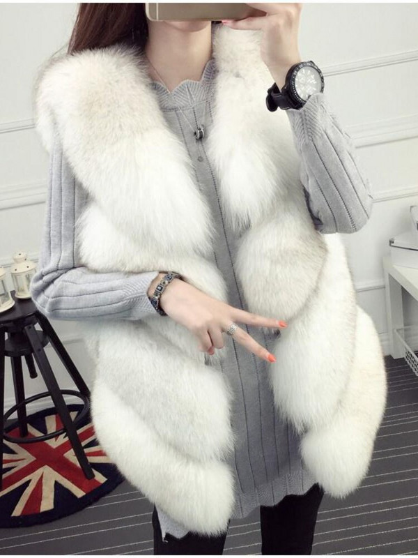 Moteriška striukė be rankovių, 2021 m. žieminė lapės kailio liemenė, moteriška trumpa dirbtinio kailio striukė Elegantiška moteriška šilta liemenė