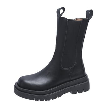 Chelsea Boots Chunky Boots Γυναικεία χειμερινά παπούτσια PU Δερμάτινα βελούδινα μποτάκια αστράγαλο Μαύρα γυναικεία φθινοπωρινά μποτάκια πλατφόρμας μόδας