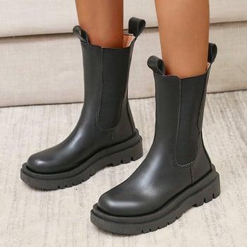 Chelsea Boots Chunky Boots Γυναικεία χειμερινά παπούτσια PU Δερμάτινα βελούδινα μποτάκια αστράγαλο Μαύρα γυναικεία φθινοπωρινά μποτάκια πλατφόρμας μόδας