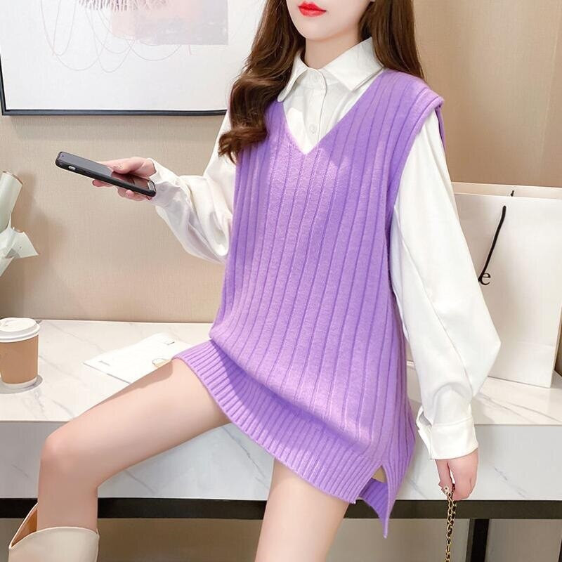 Sieviešu trikotāžas džemperi bezpiedurkņu topi Sieviešu veste Sieviešu puloveri Pusaudžu skolnieku meiteņu veste, velkama sieviete