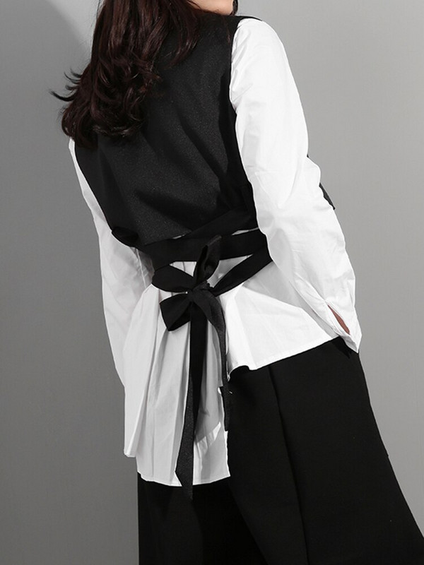 [EAM] Ženski široki crni križni zavoj Nepravilni prsluk Novi V-ovratnik bez rukava Fashion Tide Proljeće Jesen 2022. WD81201