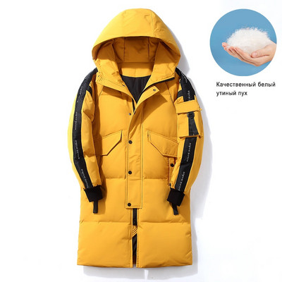 Ανδρικό μπουφάν 2021 Χειμώνας Plus Μπουφάν με μακρύ πουπουλένιο παλτό Ζεστό χοντρό παλτό με κουκούλα Ανδρικά πανωφόρια μόδας Κλασικές αντιανεμικές τσέπες Πάρκα