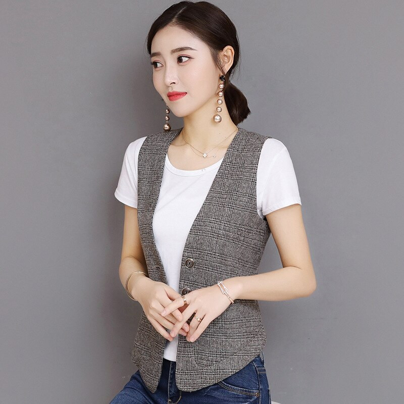 #0702 Ljetni karirani prsluk Ženski kratki, tanki sako bez rukava Ženski ležerni, elegantni prsluk Ženski kaput s gumbima